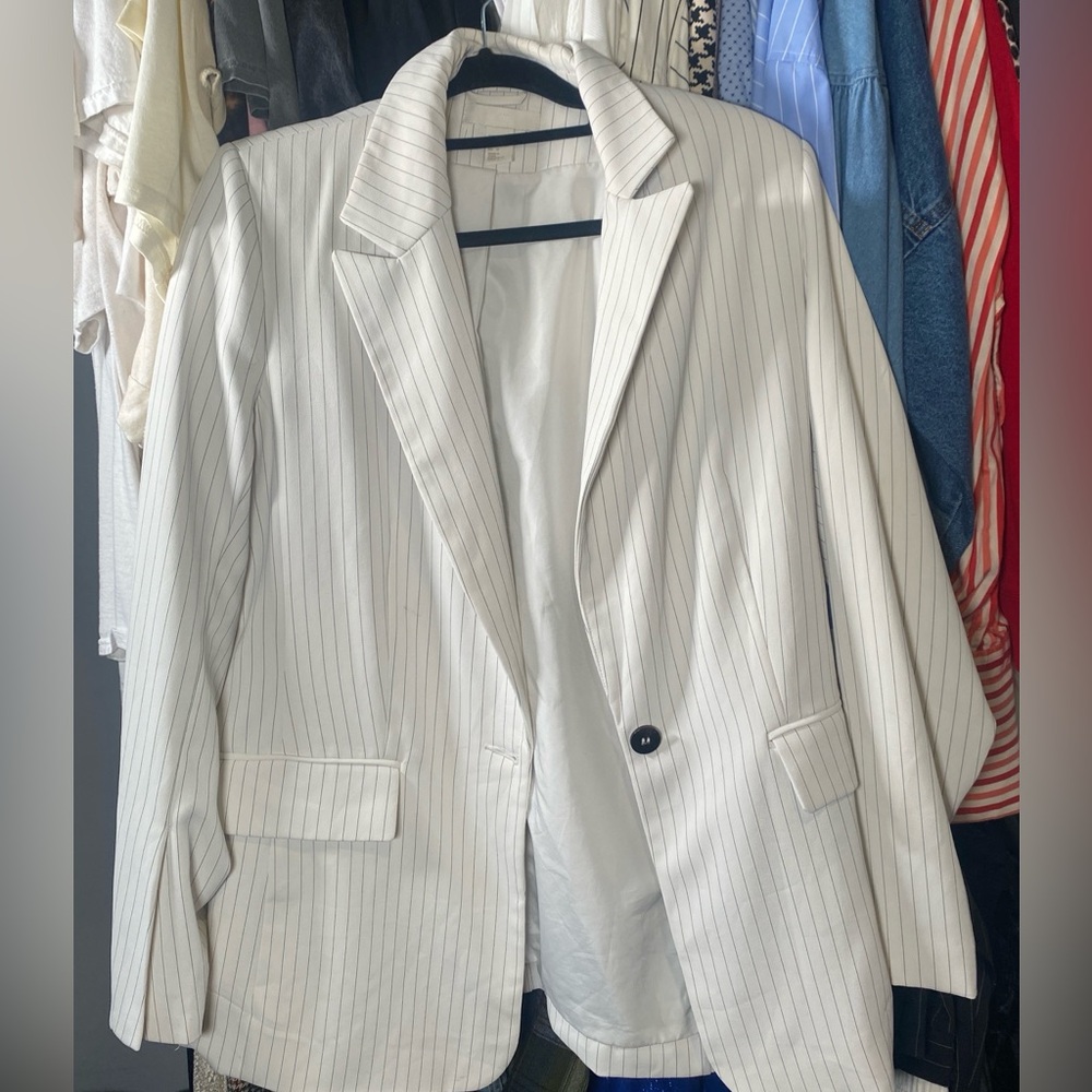 White pinstripe blazer